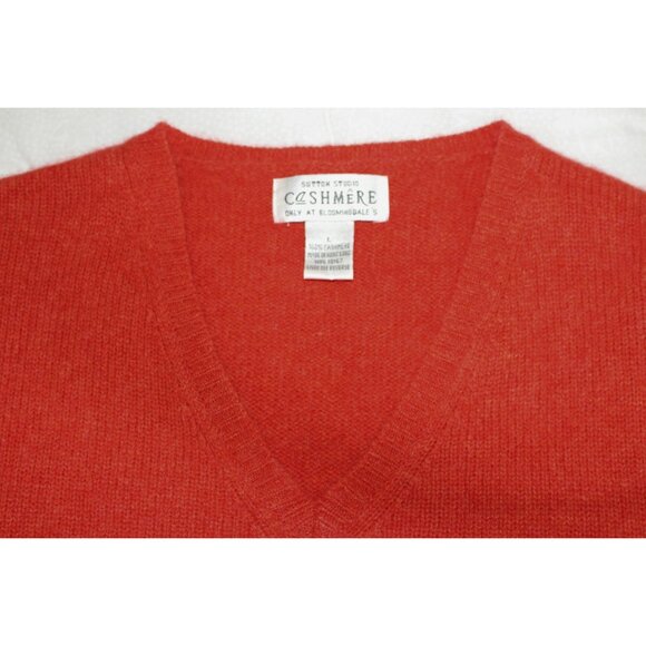 Bloomingdales - 100% Cashmere Sutton Studio V-Neck Tunic, Burnt Orange, Luxe L - Picture 3 of 7